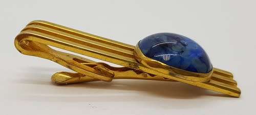Men`s Gold Tone Tie Pin with Blue Stone - as per photo