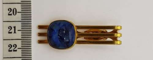 Men`s Gold Tone Tie Pin with Blue Stone - as per photo