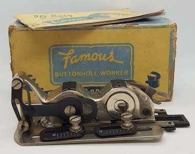Vintage Famous Buttonhole Worker including components with instructions in original box-as per photo