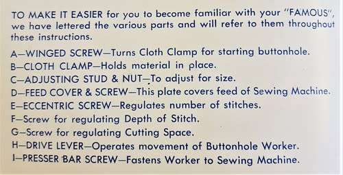 Vintage Famous Buttonhole Worker including components with instructions in original box-as per photo