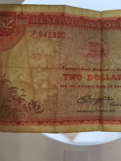 Lot of 3 Rhodesian 2 Dollar Banknotes as per photo