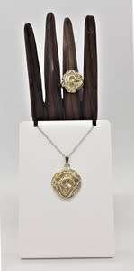 925 Sterling Silver Necklace with Pendant and Matching Ring weight 15,4g Ring Size P as per photo