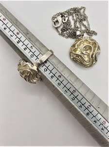 925 Sterling Silver Necklace with Pendant and Matching Ring weight 15,4g Ring Size P as per photo