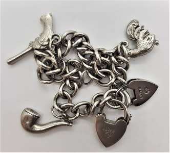 925 Sterling Silver Charm Bracelet weight 35,7g as per photo