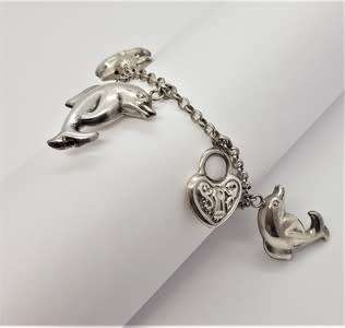 925 Sterling Silver Charm Bracelet  - 26.6g 19.5 cm - as per photo