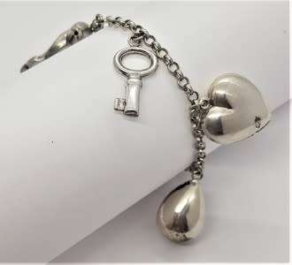 925 Sterling Silver Charm Bracelet  - 26.6g 19.5 cm - as per photo
