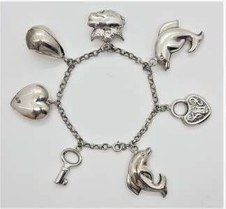 925 Sterling Silver Charm Bracelet  - 26.6g 19.5 cm - as per photo