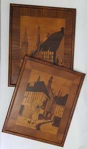 Vintage inlaid wood art 55cm x 45cm as per photo