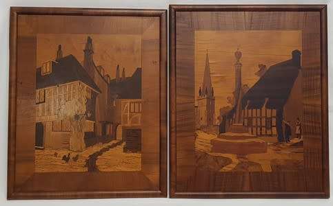 Vintage inlaid wood art 55cm x 45cm as per photo