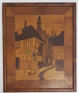 Vintage inlaid wood art 55cm x 45cm as per photo