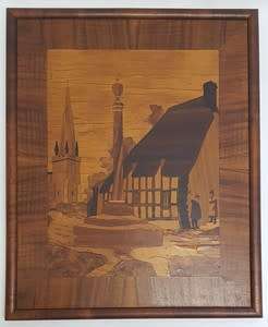 Vintage inlaid wood art 55cm x 45cm as per photo