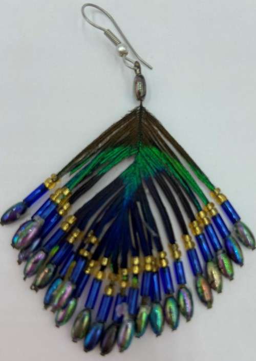 Peacock Feather Earrings with beads as per photo