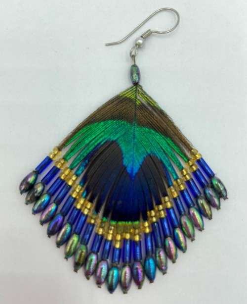 Peacock Feather Earrings with beads as per photo