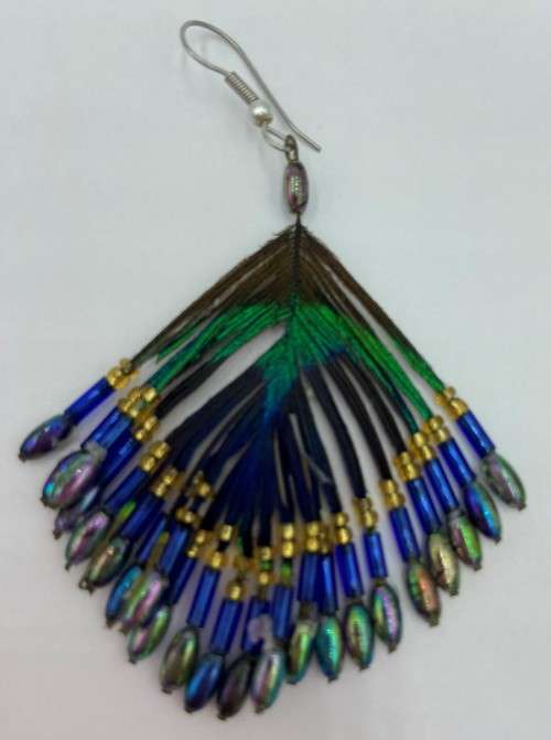Peacock Feather Earrings with beads as per photo