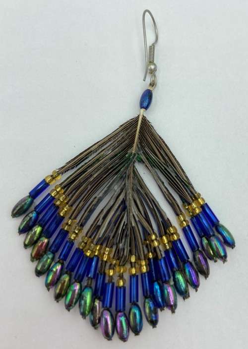 Peacock Feather Earrings with beads as per photo