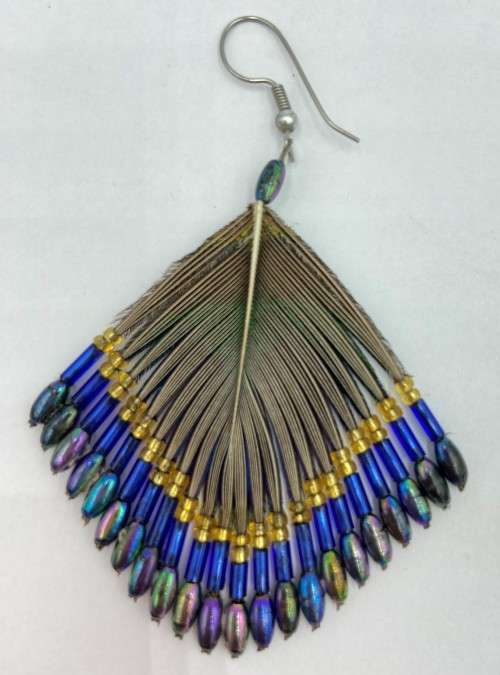 Peacock Feather Earrings with beads as per photo