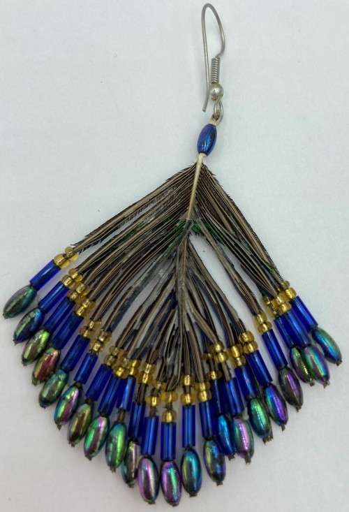 Peacock Feather Earrings with beads as per photo