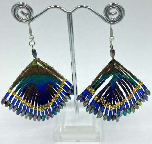 Peacock Feather Earrings with beads as per photo