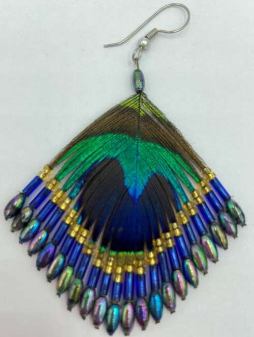Peacock Feather Earrings with beads as per photo