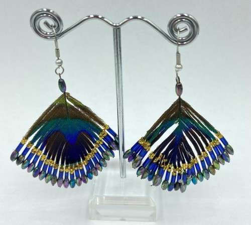 Peacock Feather Earrings with beads as per photo