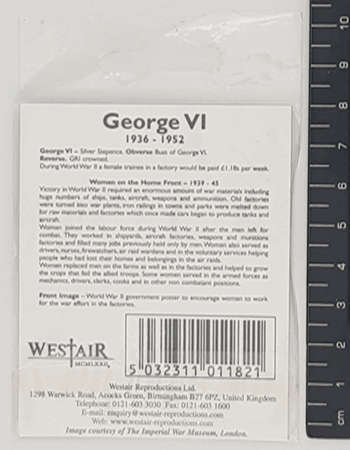 George VI - Women on the Home Front Reproduction Coin as per photo