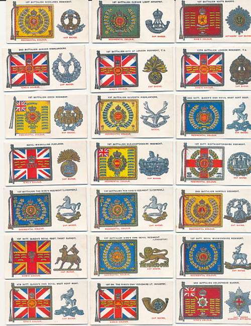 Regimental standards cap badges cigarette cards, series of 50, 50 in pack as per scan