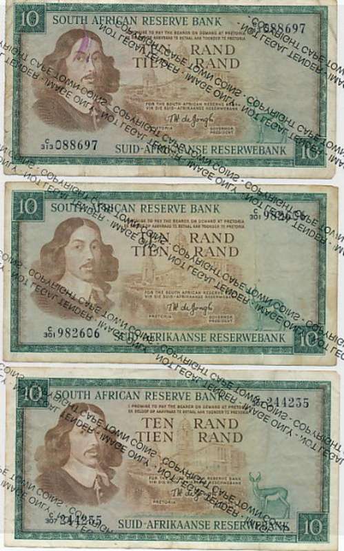 Lot of 3 T.W. DeJongh R10 banknotes as per scan