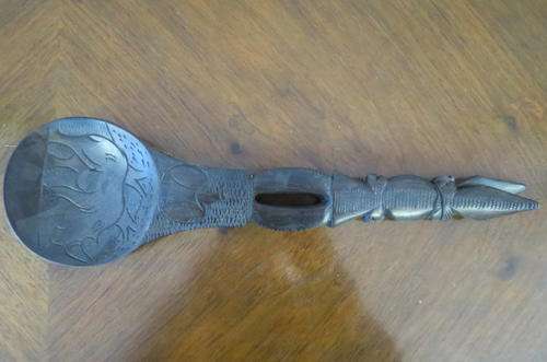 Pair of dark wood serving spoons as per scan
