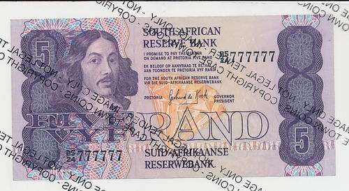 Gerhard de Kock R5 banknote 777777, very good condition as per scan