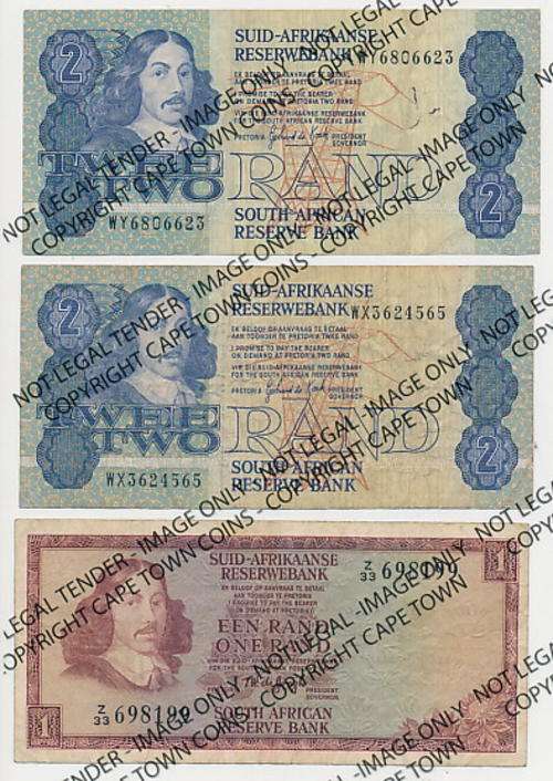 Lot of 3 old S.A. replacement banknotes as per scan