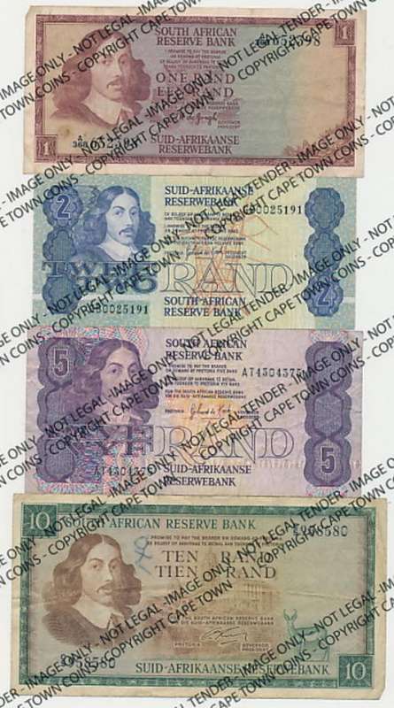 Lot of 4 old S.A. different banknotes - as per scan