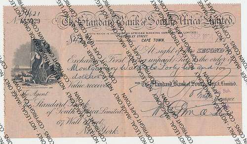 1934 Standard Bank New York - Cape Town branch 42 Dollar cheque - as per photo
