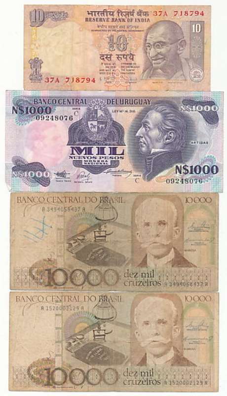 Lot of 4 assorted banknotes - as per scan