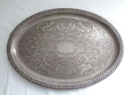 Silver plated tray - handles broken - 47 x 32cm - R1 AUCTION