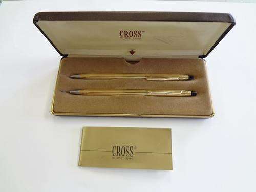 Cross 1/20, 10ct Rolled Gold pen & pencil set in box - as per photo