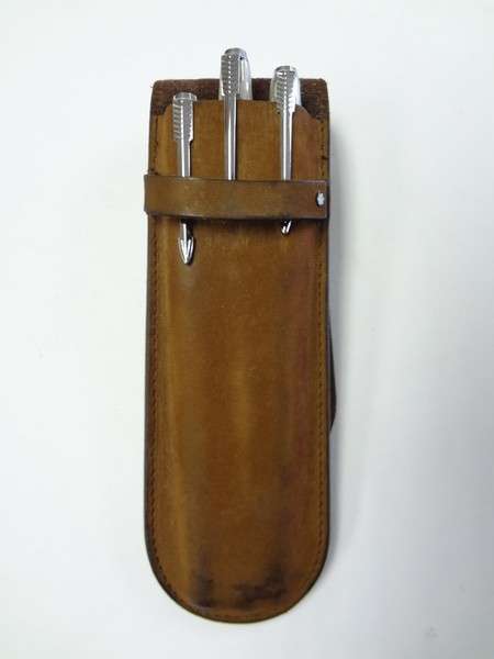 Set of 3 Parker pens & pencil in leather pouch - one without inner - as per photo