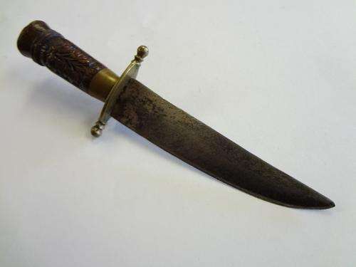 Vintage knife with engraved wooden handle with brass - as per photo