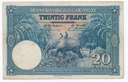 Belgium Congo 20 Francs note - as per scan