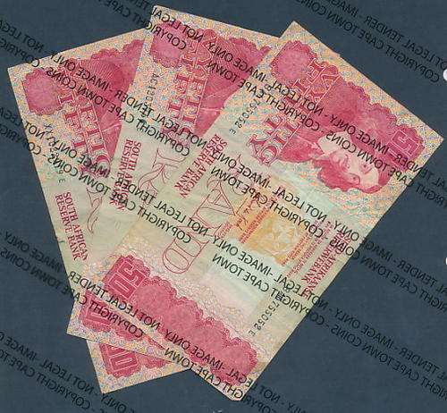 3 Gerhard de Kock R50 notes, a normal, a scarse BA and a replacement XX as per scan