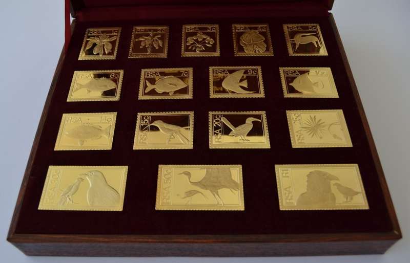 925 Sterling Silver RSA 1974/5 Definitive Gold-Plated Replica Stamp Set as per photo
