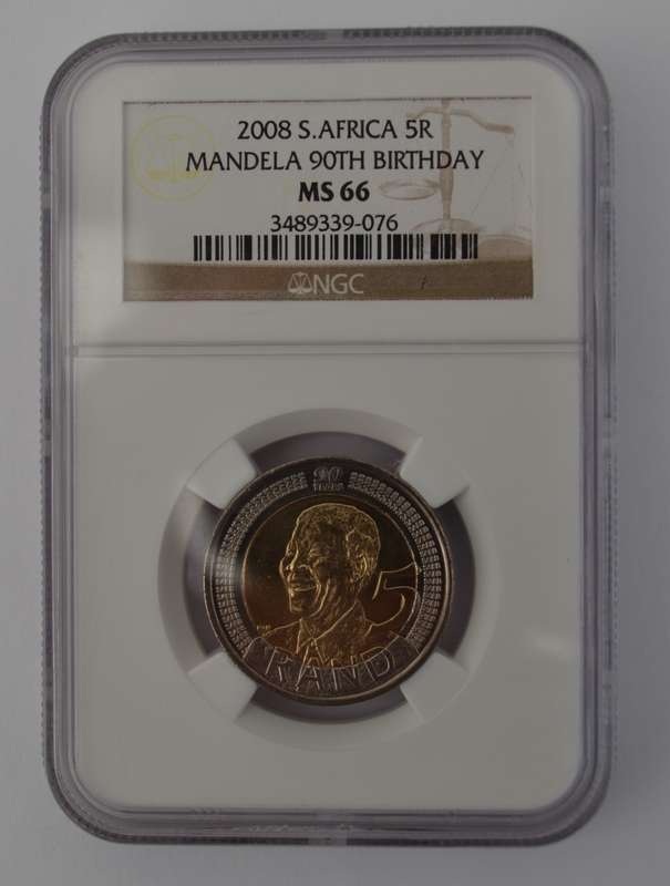 2008 South Africa R5 Mandela 90th Birthday NGC MS 66 as per photo