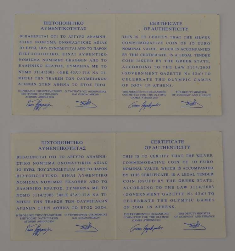 2004 Olympics Athens Silver Coin Set as per photo
