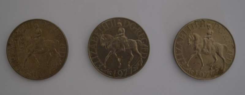 Lot of 3 Queen Elizabeth II Silver Jubilee Crown Medallions as per photo