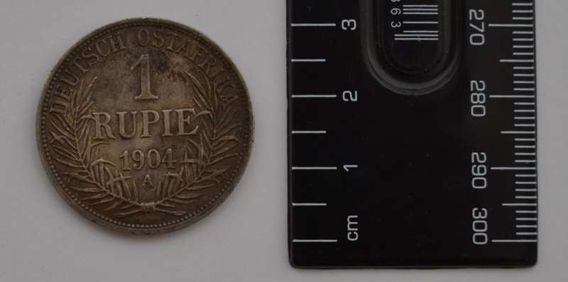 1904 German East Africa 1 Rupie 90% Silver Coin, weight 11.6g diameter 30mm