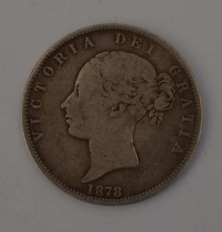 1878 Young Victoria uncrowned, 1st portrait Half Crown Silver Coin weight 13.5g diameter 32mm asp