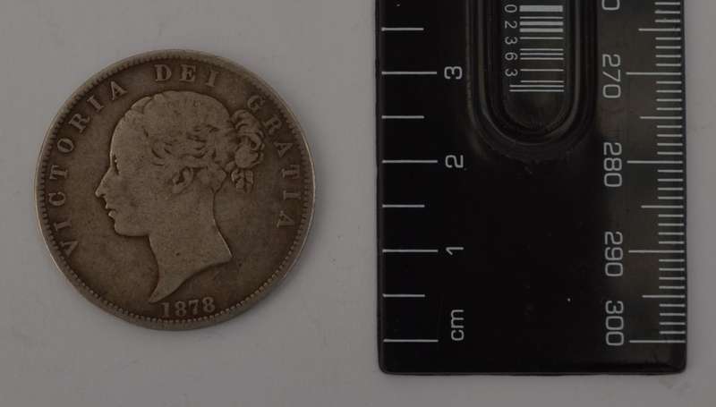 1878 Young Victoria uncrowned, 1st portrait Half Crown Silver Coin weight 13.5g diameter 32mm asp