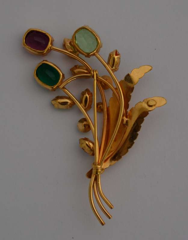 Vintage 12ct Gold Filled Leaf Brooch with Multi Coloured Stones as per photo