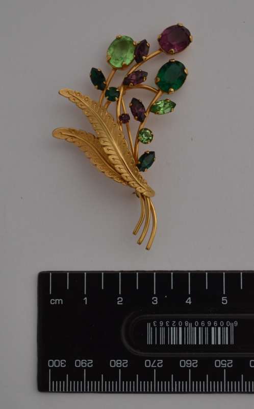 Vintage 12ct Gold Filled Leaf Brooch with Multi Coloured Stones as per photo