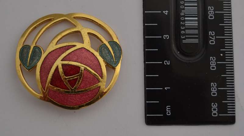 Vintage Rennie Macintosh Enameled Glasgow Rose Brooch as per photo