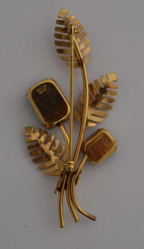 Vintage 12ct Gold Filled Leaf Brooch with Green Stones as per photo